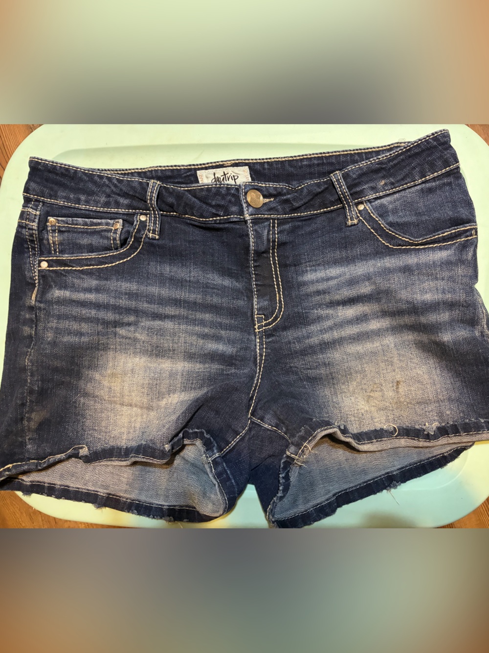 Daytrip Dark Blue Distressed Denim Jean Shorts